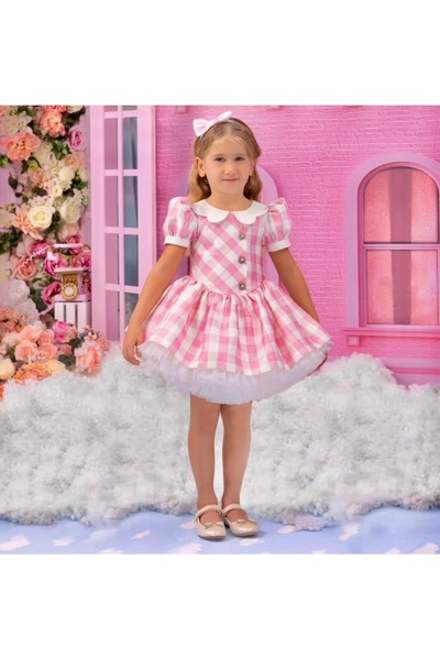 Pamina Bebek Ekose Desen Abiye Elbise