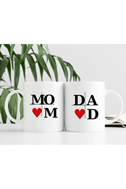 MODA Mom Dad Valentine's Day Printed 2-Piece Couple Gift Porcelain Mug Cup