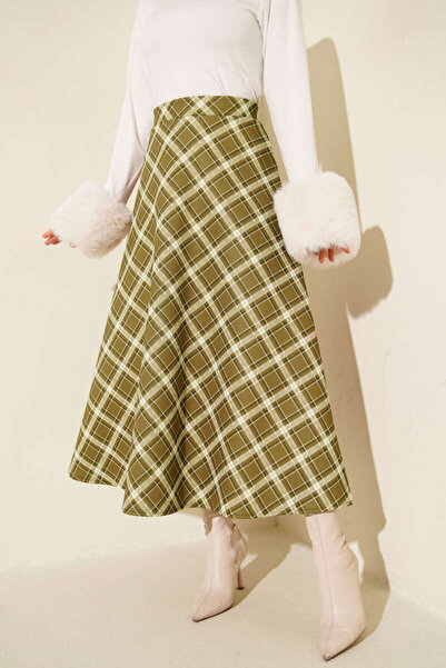 VOLT CLOTHİNG Plaid Scuba Skirt with Elastic Waist