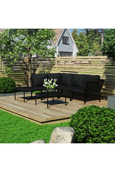 vidaxl 6 Piece Garden Lounge Set with Cushions Black PVC