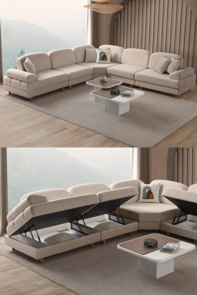 Eymense Aries Modüler Köşe Koltuk Takımı L Sütlü Kahve