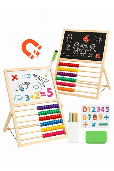 Hibobi Premium Double-Sided Wooden Kids Art Easel with Magnetic Whiteboard & ...