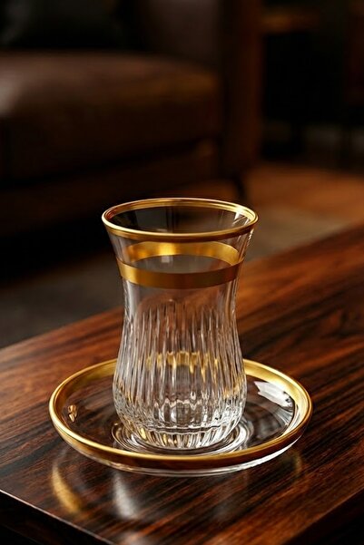 DECOSTYLE Glow Decorated Matte Gold 12 Piece Tea Set Ajda