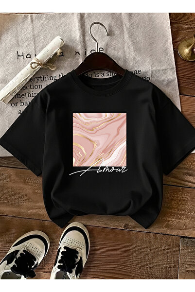 caddekombin Rose Gold Luminous Graphic pentru femei cu imprimeu Negru tricou