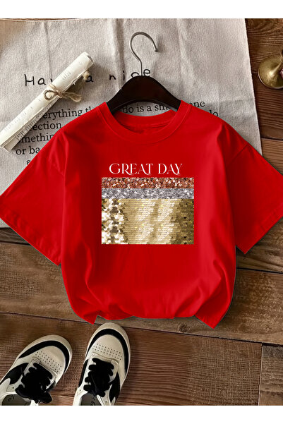 caddekombin Ženska zlatna majica sa šljokicama i vezom B Štampano B okrugla k...