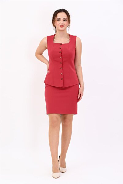 ÖNDER ÖZSOY Square Collar Buttoned Modern Women's Vest-Tile