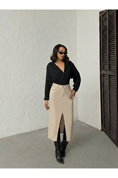 Blue Wings ETEK UCU KESİK ÖN YIRTMAÇ KETEN ETEK