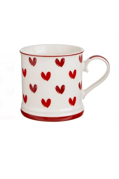 OEM New Bone White Mug with Red Hearts, Valentine's Day, March 8, 620ml