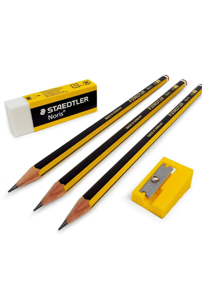 Staedtler قلم رصاص 2HB مبراة مسبقًا مع ممحاة ومبراة - 3 قطع
