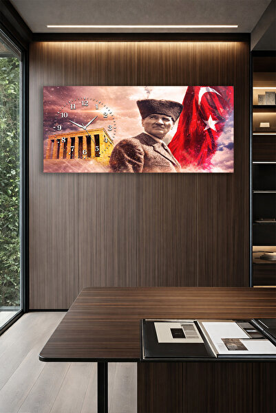 Olinpa KIRILMAZ CAM DUVAR SAATİ , HEM TABLO HEM SAAT ATATÜRK VE TÜRK BAYRAĞI ...