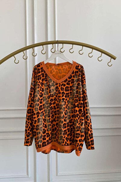 Yağmur Butik Leopar Desen Simli Triko