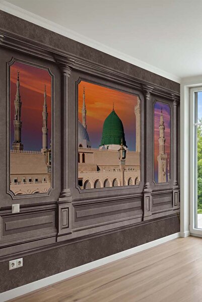 dreamwall Mescid-i Nebevi Yeşil Kubbe Sütun Çerçeve Desenli Tekstil Duvar Kağıdı