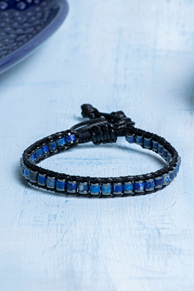Deniz Doğal Taş Certified Lapis Lazuli - Hematite Natural Stone Men's Bracelet