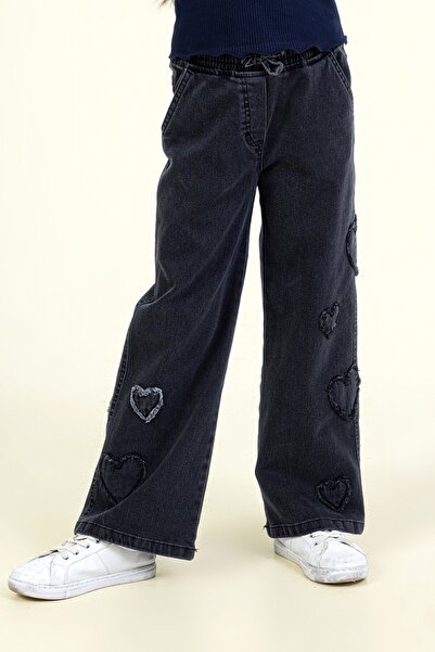 DMB BOYS & GIRLS Girl's Heart Embroidered Cotton Elastic Waist Jeans