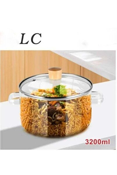 LC 3.2L Glass Cooking Pot with Lid – Transparent Heat-Resistant Pot for Soup,...
