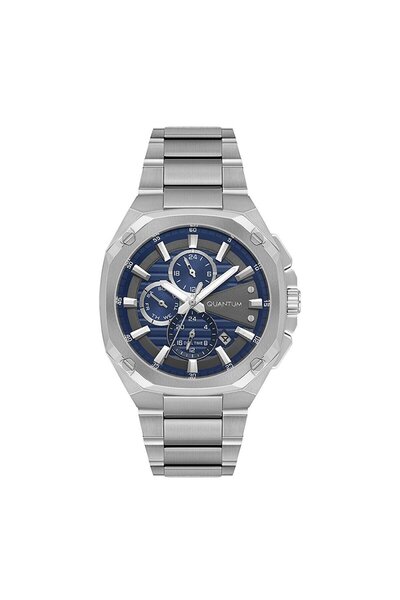 Quantum Erkek Kol Saati 44 MM Mavi Kadran Metal Kasa Metal Kordon 10 ATM