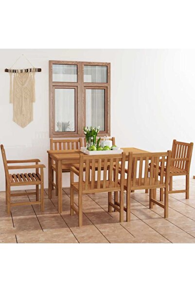vidaxl طقم طعام للحديقة مكون من 7 قطع، 150 × 90 سم، مصنوع من خشب الساج الصلب