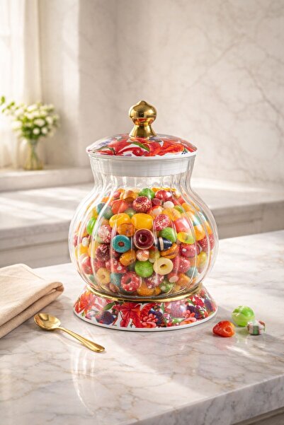 Qerhome Bloom Glass Jar with Porcelain Detail 500 ml 1 Piece