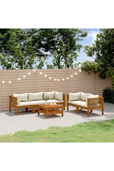 vidaxl 6 Piece Garden Lounge Set with Cream Cushion Solid Acacia Wood