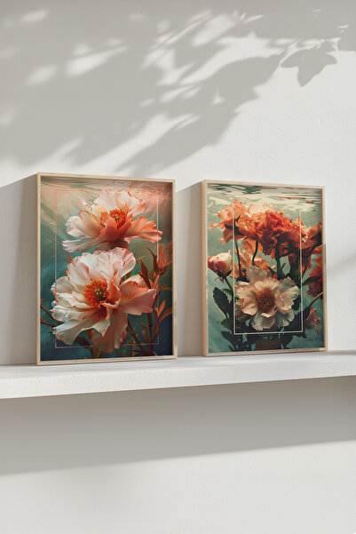 STARYUNA Wooden Framed Flower Detailed Nature Themed Double Painting Set Yuna489