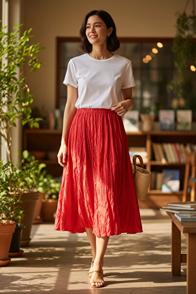 RANDOM تنورة طويلة بخصر مطاطي للسيدات