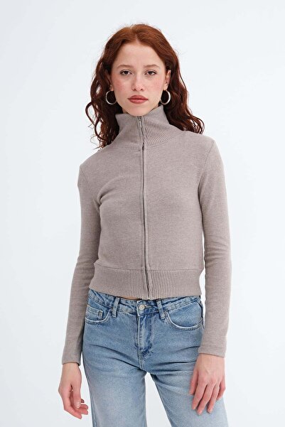 Addax Mock Neck Zippered Cardigan H12685