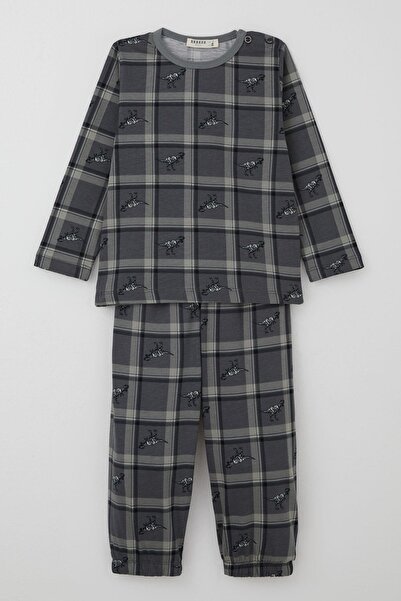 Breeze Baby Boy Pajama Set Dinosaur Kingdom Plaid Pattern 9 Months-3 Years, Gray