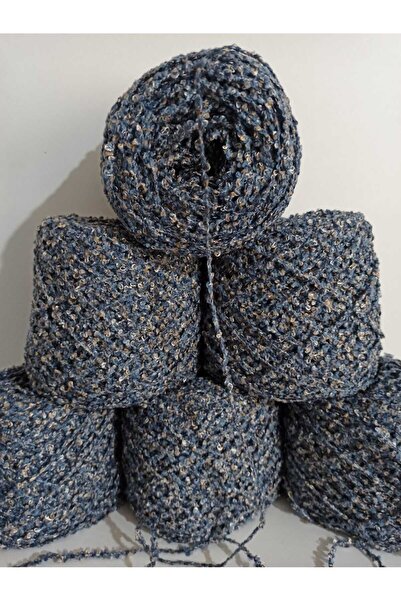 İPEK YÜN İPLİK DÜNYASI Плетене на букле (синьо, сиво на петна) 100 г