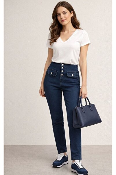 Esinty Trend Blue Full Stretch Fabric Front Pocket Detail Women's Jeans (M-L-...