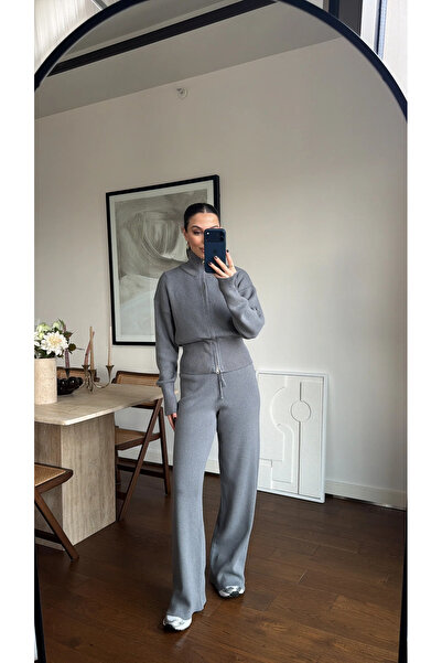 Bak'ap Premium Trend Knitwear Zippered Cardigan-Pants 2-Piece Set