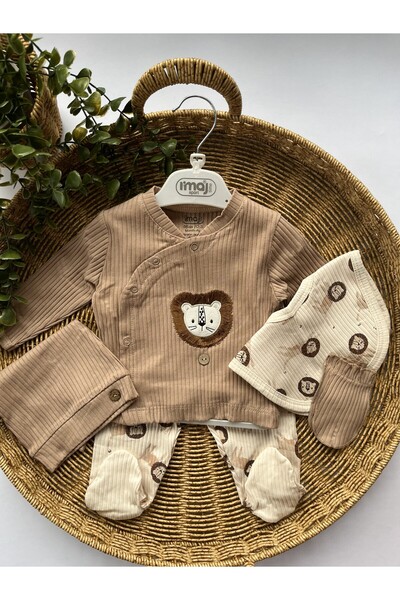 imajbebe Lovmi Baby ASLAN NAKIŞLI ERKEK BEBEK YENİDOĞAN SETİ 5 Lİ