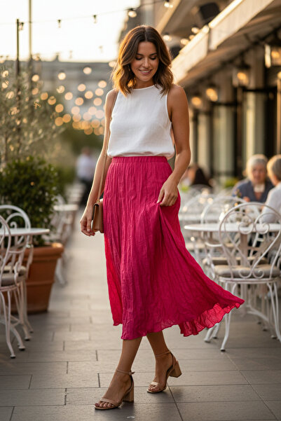 RANDOM Women's Elastic Waist Long Skirt