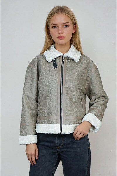 OHEPMODA Palton Napa pentru femei cu blană la interior