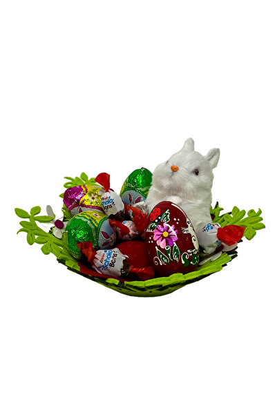 velve Πασχαλινό καλάθι, διακόσμηση με λευκό λαγουδάκι, 3 διακοσμητικά ξύλινα ...