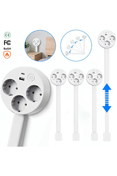 Dasbo Set of 3 Extendable Power Strips, Adjustable Electrical Extender - Powe...