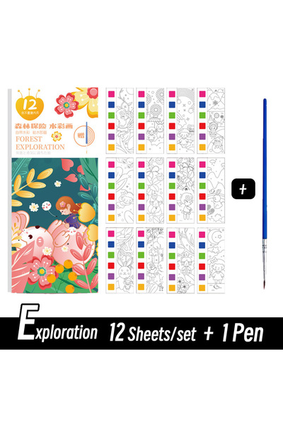 Choice4 استكشاف الغابة - ١٢ ورقة/مجموعة - كتاب تلوين محمول بالألوان المائية م...