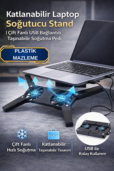 Hane Dostu Katlanabilir Laptop Soğutucu Stand | Çift Fanlı USB Bağlantılı Taş...