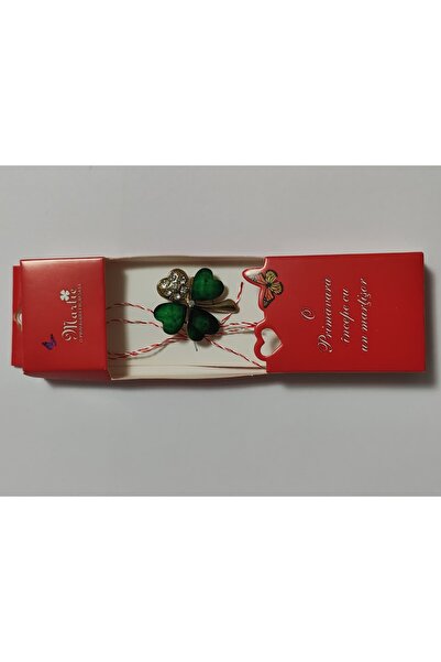 OEM Martisoare elegante trifoi in cutie cu brosa metal si snur 2