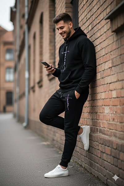 WOODROFFE Men's Printed Bottom Top Hooded Tracksuit Set Oversized Tracksuit B...