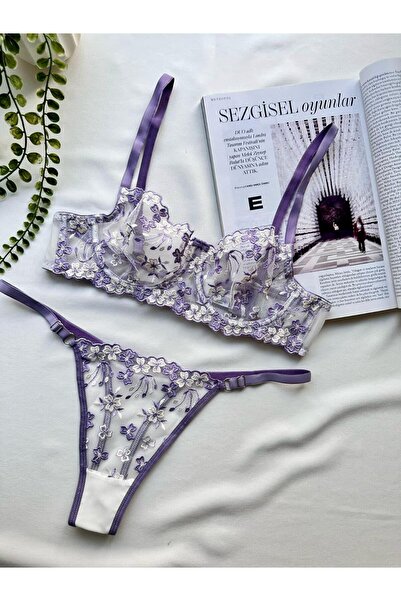 Wotrart Cămașă de noapte sexy pentru femei, cu model, broderie, sutien transp...