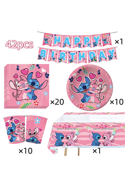 Choice 42 قطعة من أدوات المائدة الوردية اللون، بتصميم ليلو وستيتش، لتزيين حفل...