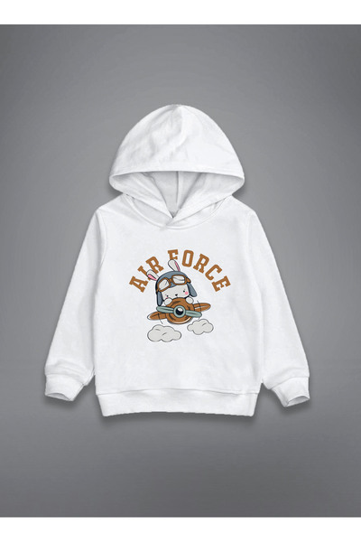 MODA Бяла детска суитшърт с качулка и принт на самолет