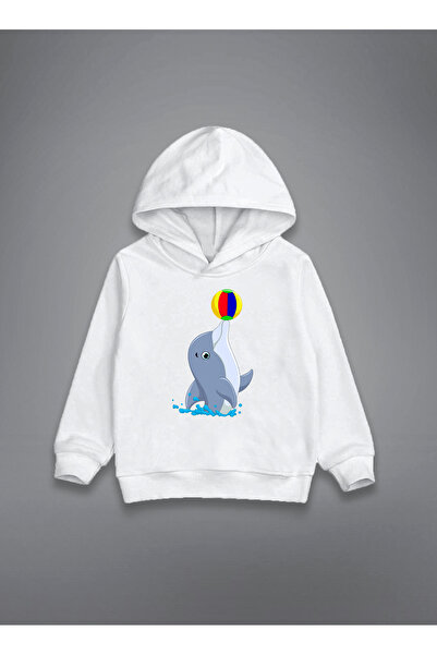 MODA Бяла детска суитшърт с качулка и принт на кит