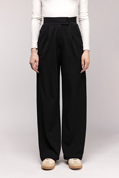 Saade Black Women's High Waist Stretch Fabric Palazzo Pants - Velcro