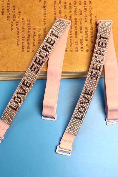 TAKIŞTIR Pembe Renk Love Secret Yazılı Taş Detaylı Sütyen Askısı