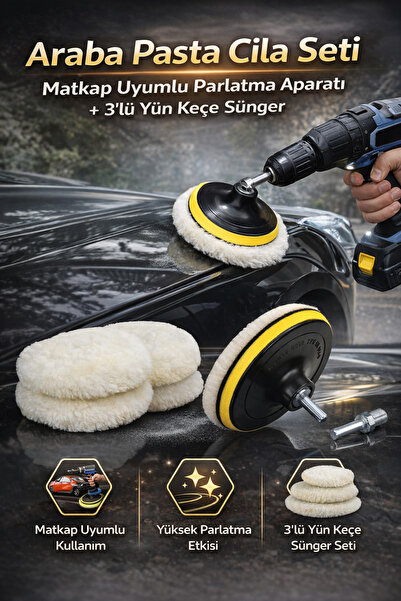Hane Dostu Araba Pasta Cila Seti | Matkap Uyumlu Parlatma Aparatı + 3’lü Yün ...