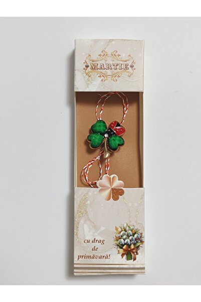 OEM Martisoare elegante trifoi in cutie cu brosa metal si snur