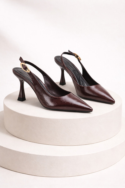 ELAIA SHOES Elora Women's Burgundy Buckle Pointed Toe Heeled Shoes