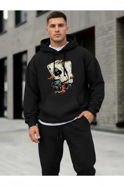 WOODROFFE Men's Printed Bottom Top Hooded Tracksuit Set Oversized Tracksuit B...