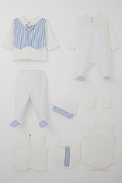 Breeze Baby Boy Hospital Release 8-Piece Fixed Bow Tie Vest 0-3 Months, Ecru